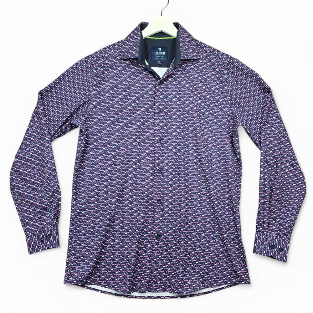 Tom Baine Performance Collection Shirt Mens Med 15/15.5 Slim Fit Flamingo Print