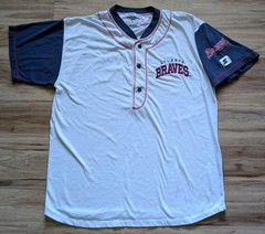 Vintage Starter Atlanta Braves Henley Jersey Shirt Mens XL 90s MLB Embroidered
