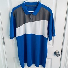 Oakley Polo Shirt Mens XL Blue Gray White Regular Fit Golf Athletic SP14 432781