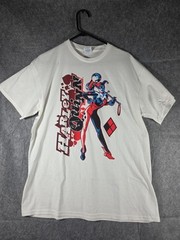 Harley Quinn T-Shirt Large Vintage 00s Y2K DC Comics Villain Tee White Blue Pink
