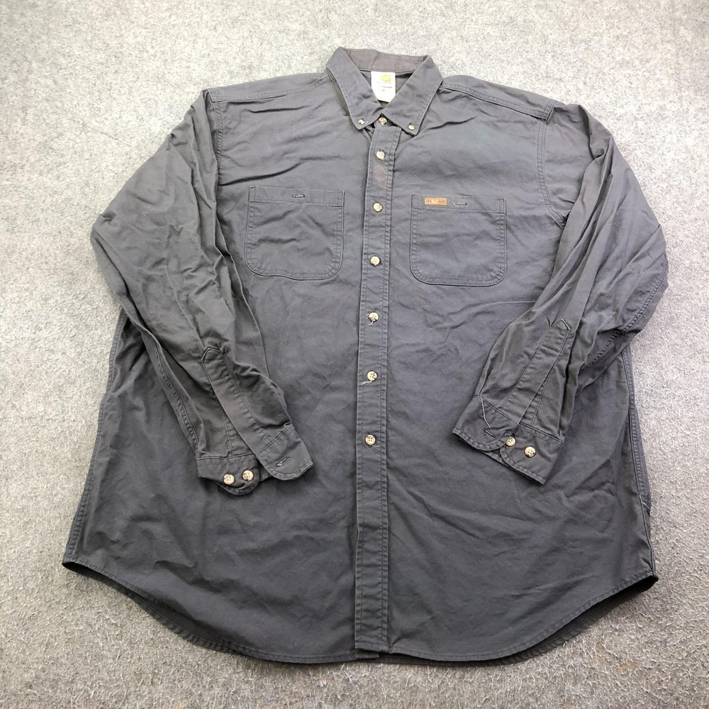 Vintage Carhartt Shirt Mens XL Gray Long Sleeve Button Work Heavyweight Pockets