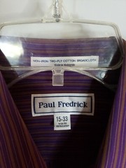 Paul Fredrick Cotton BROADCLOTH Pinstripe Purple 15/33 Shirt Trim Fit Office T50