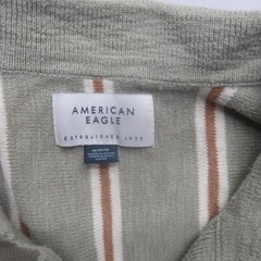 American Eagle Mens Button Up Shirt Medium Green Knit Preppy Tennis Stripe