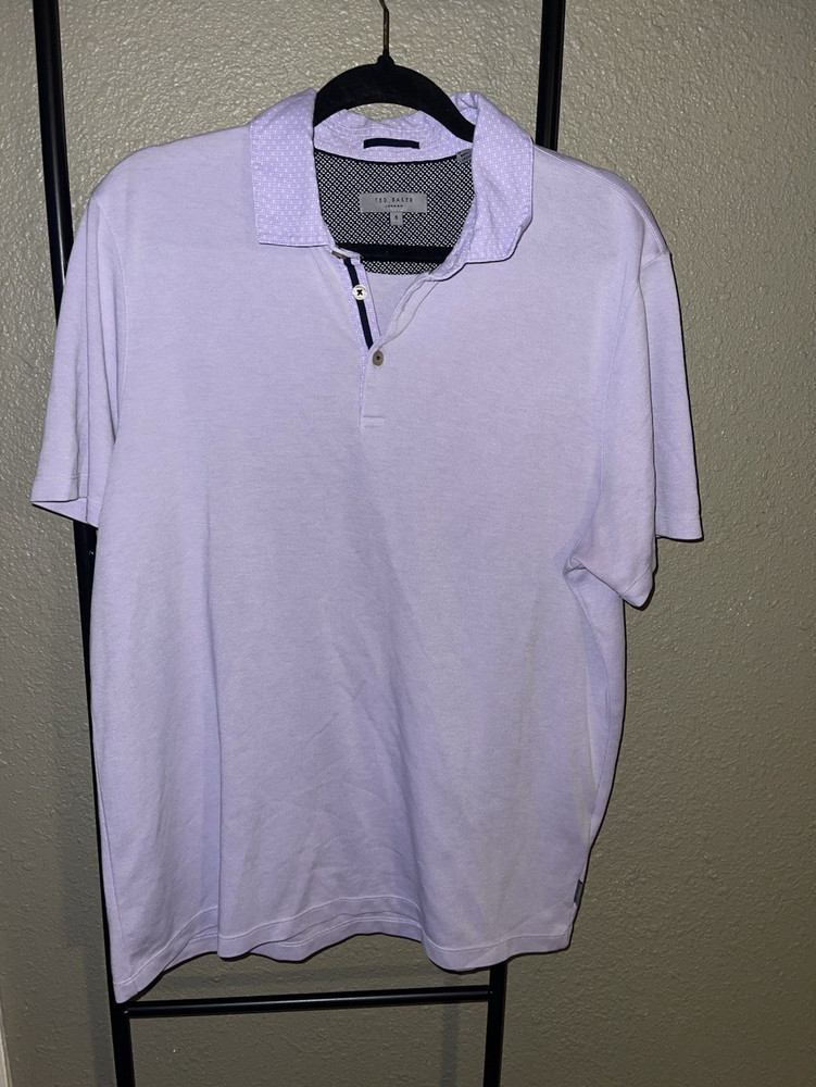 Ted Baker Men’s lavender Solid Short Sleeve Collared Polo Shirt Size S