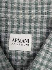 Armani Collezioni Men’s L Gray Green Check Dress Shirt Long Sleeve Point Collar
