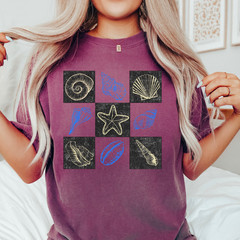 Seashell Grid T-shirt | Nautical Shells Tee, Beach Ocean Vibes Shirt, Summerwear