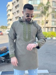 Traditional Arabian Moroccan Clothing Tunic w/Intrinsic Embroidery (Olive) Large