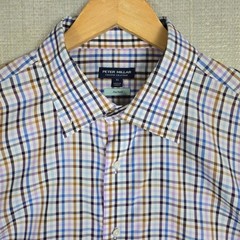 PETER MILLAR Crown Crafted Earth Tone Check Sz XL Mens Sport Shirt Flex Finish