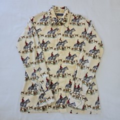 VTG 70s Gant AOP Equestrian Horse Hunting Print Long Sleeve Button Shirt Mens M
