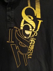Sean John 2XL Original Fit Black Polo Yellow Design Cotton Pique