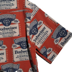 Shinesty BUDWEISER Shirt sz Large All-over Print Button-Front Mahalo Nerds