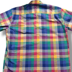 Alan Flusser Rainbow Plaid Button Down Shirt-Large-Paisley Flip Cuffs-Pocket