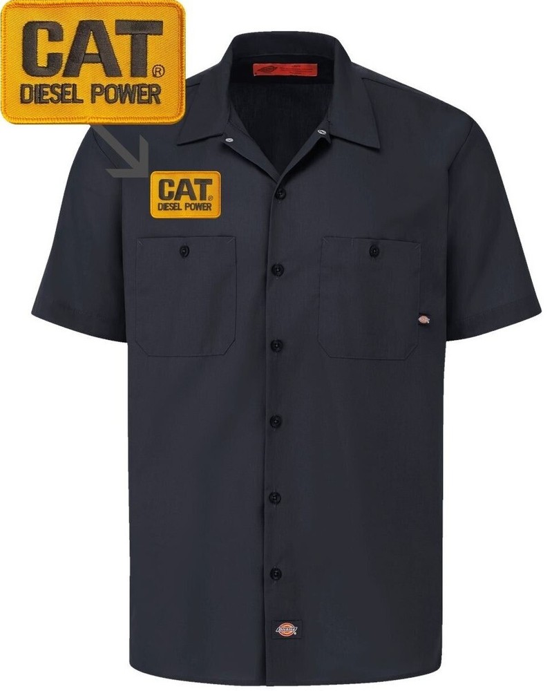 CAT Diesel Retro Patch DICKIES Short Sleeve Work Shirt Classic Caterpillar S-5X