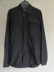 Public Record XL Black Shirt Long Sleeve Button Front Pockets Zip Flip Cuff