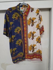 Farm Rio Button-up Asymmetrical Risqué Mermaids/Banana Tropical Shirt Medium
