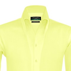 High Open Button-Down Collar 100% Cotton Yellow Shirt for Men Party Style Unique