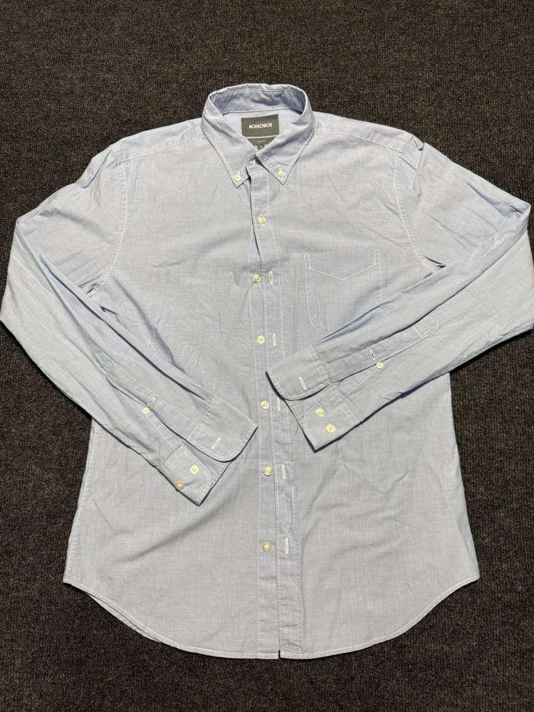 Bonobos Men’s Slim Fit Blue Solid Button-Down Long Sleeve Cotton Shirt S