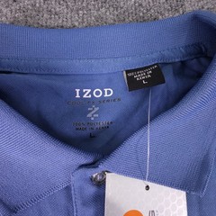 Izod Golf Polo Shirt Men L Blue Short Sleeves 1/4 Button Swing Flex Cool FX NEW
