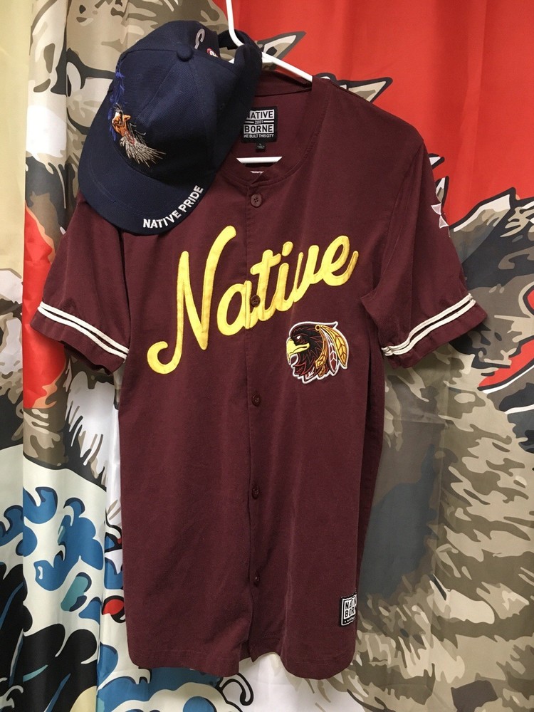 Native Borne Baseball Jersey Eagle Headdress L + Native Pride Cap