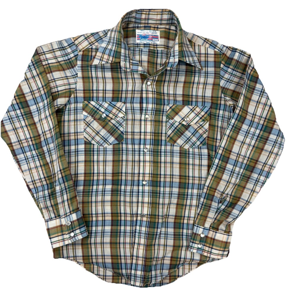 Vintage Sears Put-On Shop Pearl Snap Shirt (Small) Men’s – 70s Plaid Western