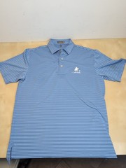 Peter Millar Summer Comfort E4 Men’s Blue Purple Striped Polo Shirt Size Medium