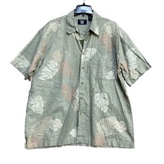 World Island Men’s XL Tropical Button-Up Shirt Green/Beige Floral Print B1283