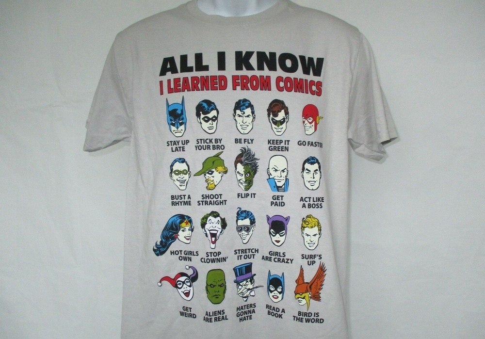All I Know I Learned From Comics DC Comic Gray T-Shirt Men’s Sizes S & L New