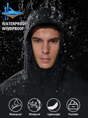 Packable Waterproof Rain Jacket with Hood for Golf, Cycling, Running – Black XL