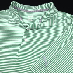 Puma Golf Polo Shirt Mens -XXL Green White Striped S/S Stretch- Performance