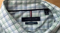 Tommy Hilfiger Mens Plaid Button Down Shirt XL 17-17.5 Green Blue Stretch GUC
