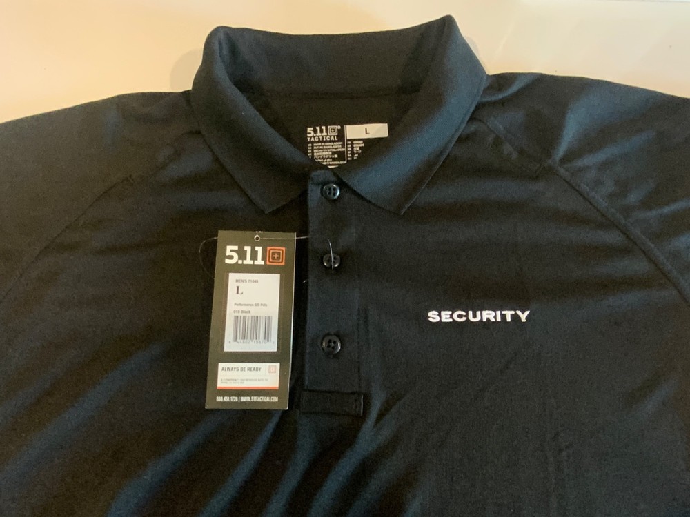 Embroidered SECURITY 5.11 Tactical Performance Short Sleeve Polo Large Black NWT