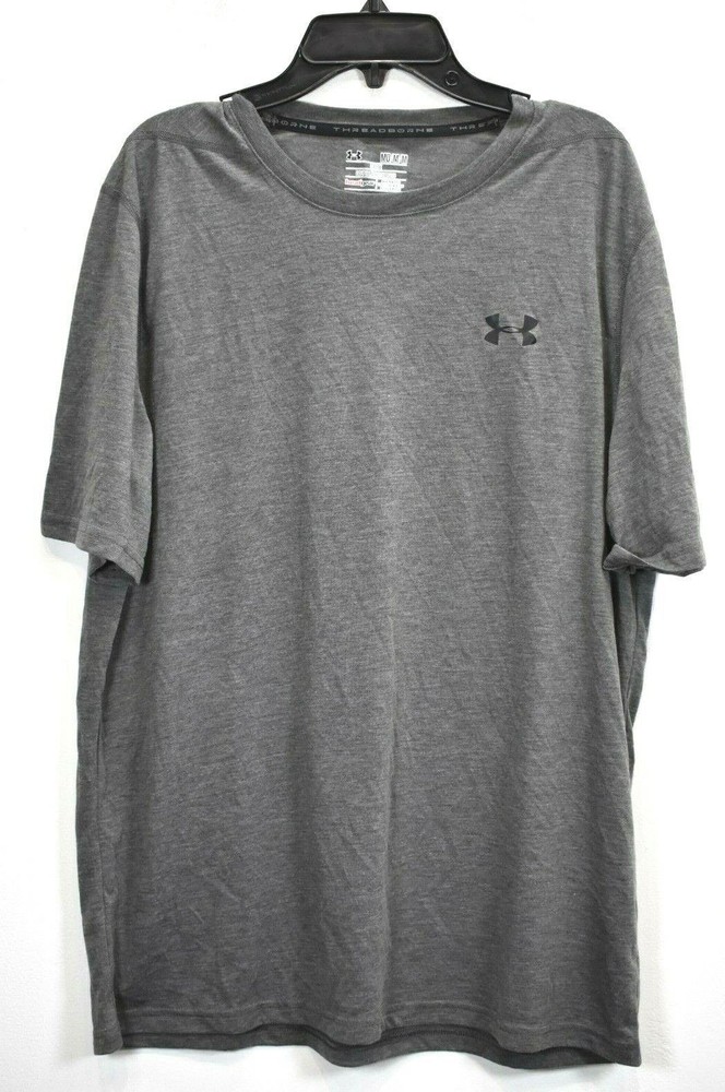 Under Armour Men Solid Gray Short Sleeve Scoop Neck Loose Fit Heatgear T-Shirt M