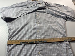 Peter Millar Mens Medium Button Down Shirt Blue Tan Plaid Stretch Performance