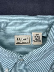 LL Bean Striped Seersucker Button Down Long Sleeve Shirt Men’s L Green Striped
