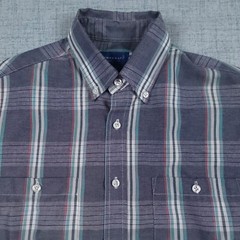 TownCraft Men’s Medium Button-Down Short Sleeve Casual Shirt Blue Plaid