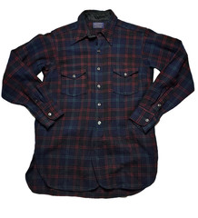 RARE EUC 20s/30s Pendleton Plaid Wool Flannel Shirt Pleated Pockets Curved Hem