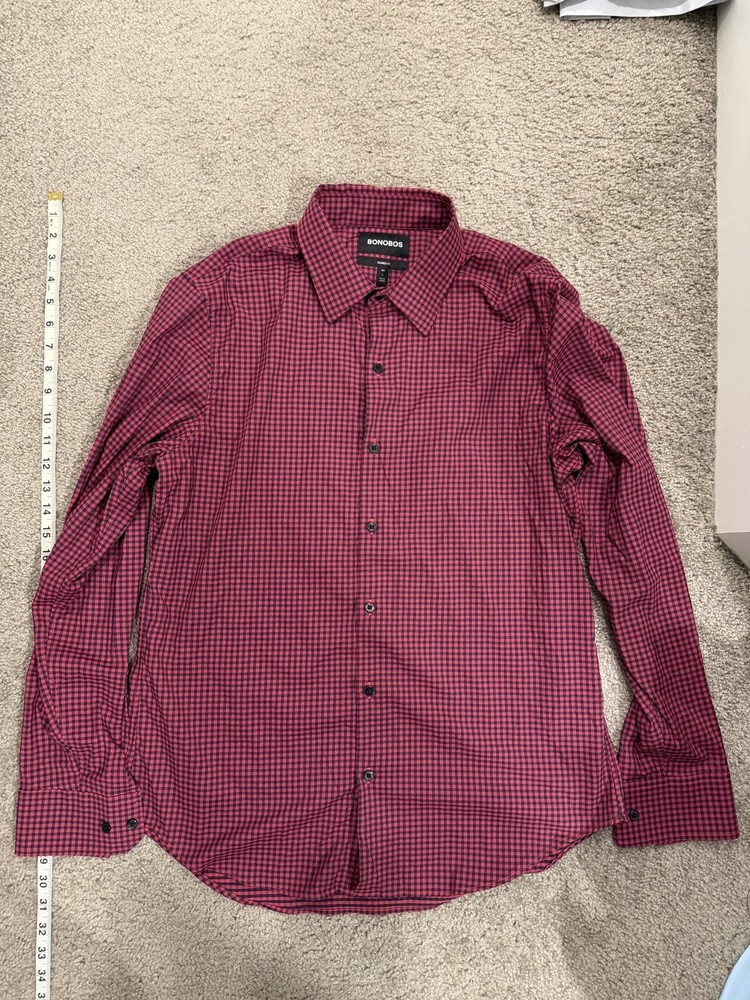 Bonobos Tech Button Down Shirt Navy Red Gingham L