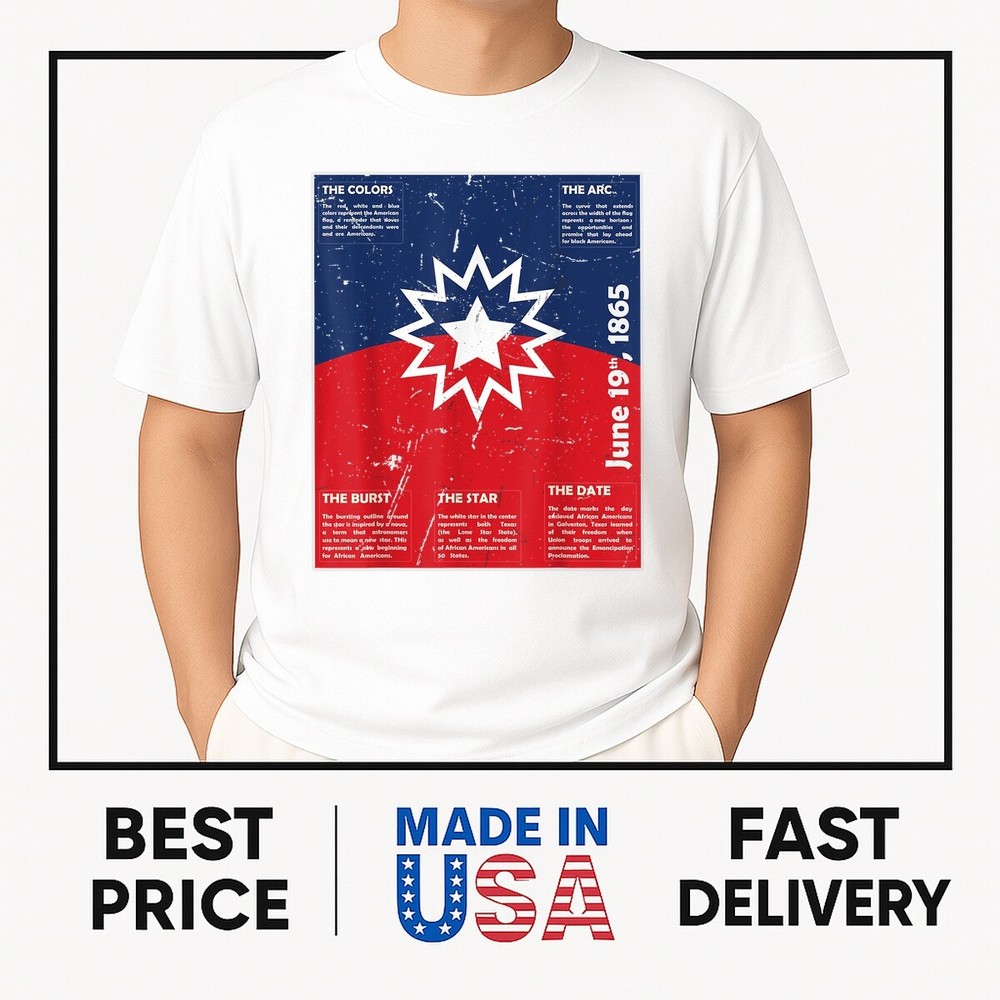 Juneteenth Distressed Red White Blue Symbolic Flag Meaning T shirt NEWWWW ITEMMM