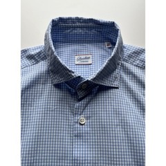 Glanshirt Slowear Shirt Mens Size 39in 15.5cm Blue Micro Check Cotton Italy