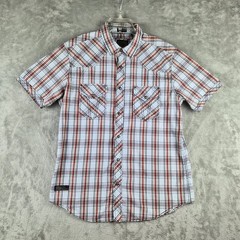7 Diamonds Vintage Plaid Western Afterglow Shirt Mens Large Red White Pearl Snap