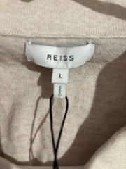 Reiss Polo Shirt Men LARGE Beige French Terry Zip Neck Short Sleeve Cotton Lux