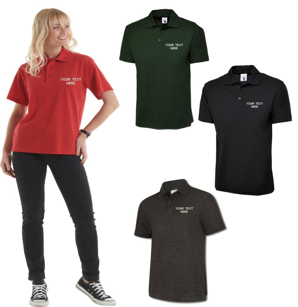 Personalised Embroidered Uneek Uc124 Olympic Polo Shirt Your Text Here Work Wear