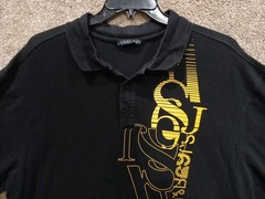 Sean John 2XL Original Fit Black Polo Yellow Design Cotton Pique
