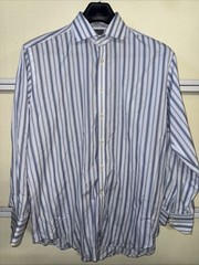 Thomas Dean Striped Long Sleeve Button Up Shirt 100% Cotton Mens Size Large