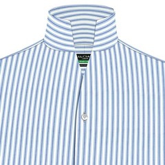 High Open Buttonless V Collar Men’s 100% Cotton Blue White Stripes Preppy Style