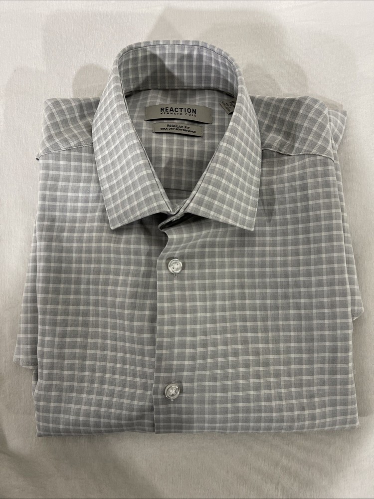 Kenneth Cole Men’s Quick Dry Performance Dress Shirt, Gray, M (15-15.5, 34/35)