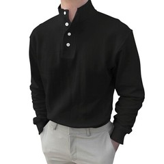 Men Button High Neck Stand Collar Solid Blouse Long Sleeve Top Cotton Shirt