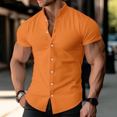 Men Summer Button Up Shirts Solid Short Sleeve Casual Formal Work Tops Shirts