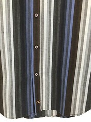 Thomas Dean Shirt Top Medium Button Down Long Sleeve Stripe Blue Brown New $110