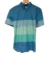 Chubbies The Nutter Men’s Button Down Shirt Blue/Green Striped Shark Logo S guc